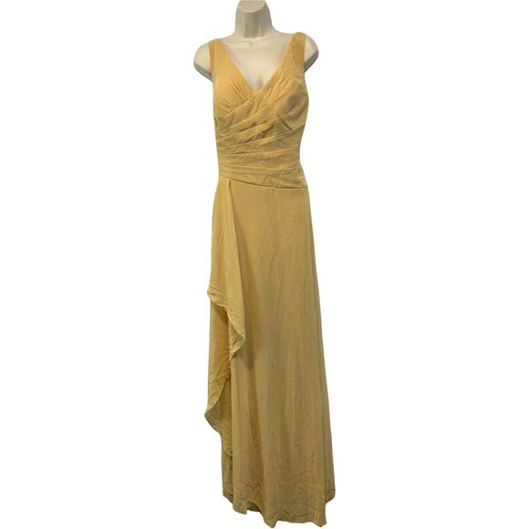 AZAZIE Women Gold Chiffon Tank Maxi Fit & Flare Prom Bridesmaid Dress Sz C Large - Picture 3 of 12